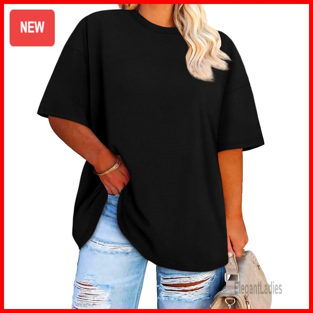 Plus Size Oversized T-Shirt Loose Fit Crew Neck Summer Basic Tee